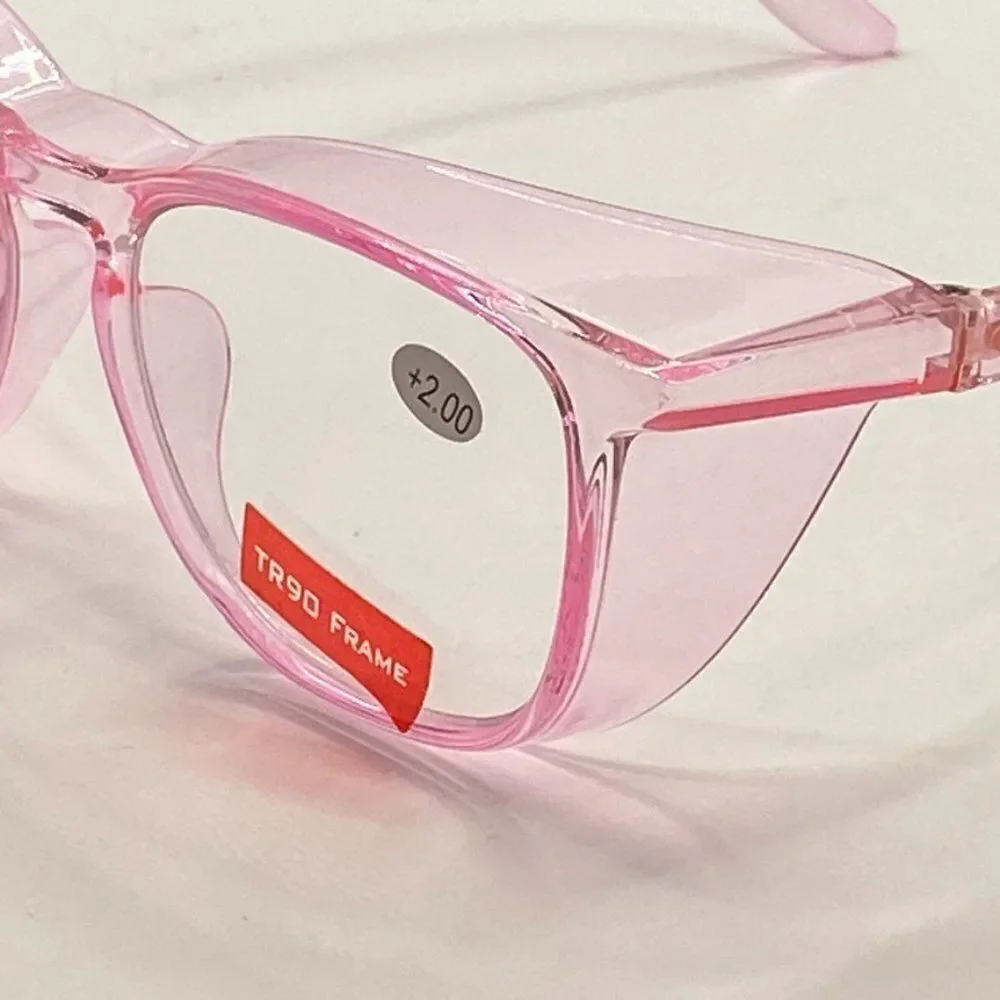 0857 Pro + Shield Full Protection Magnification Glasses 2.00 TR90 Pink Frames…